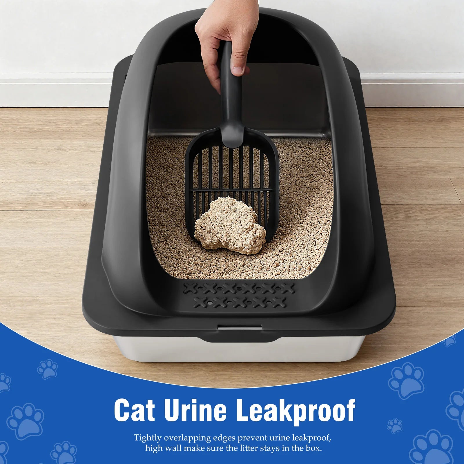 24" Stainless Steel Cat Litter Box with Lid, Scoop & Mat