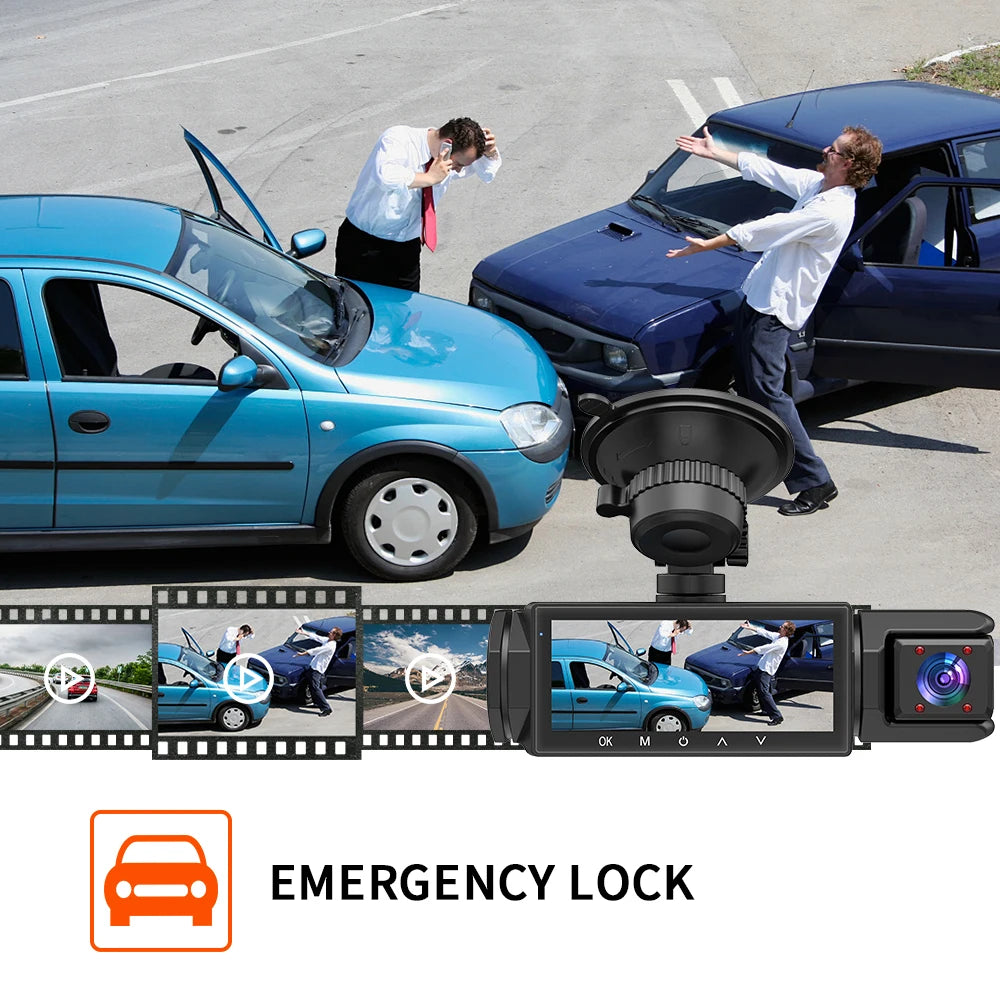 3 Camera Dash Cam 1080P Front Rear Interior Night Vision Parking Monitor