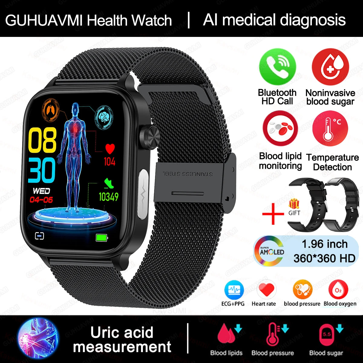 Ceas inteligent cu ecran tactil cu apelare Bluetooth