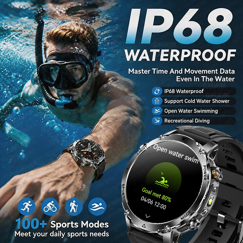 Outdoor Bluetooth Anruf-Smartwatch mit LED-Taschenlampe
