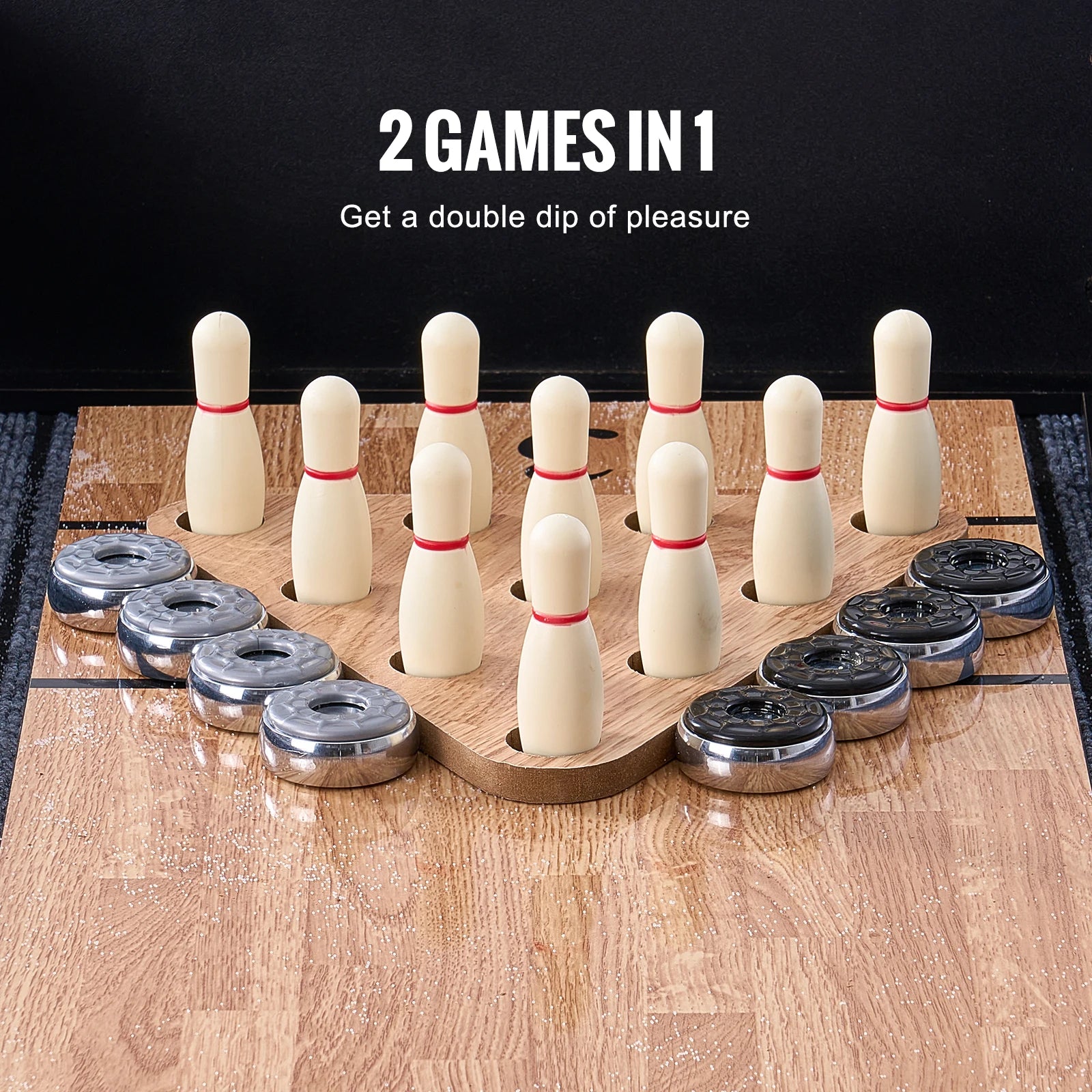 Tavolo Shuffleboard LED da 9 piedi con gioco di bowling set 2 in 1