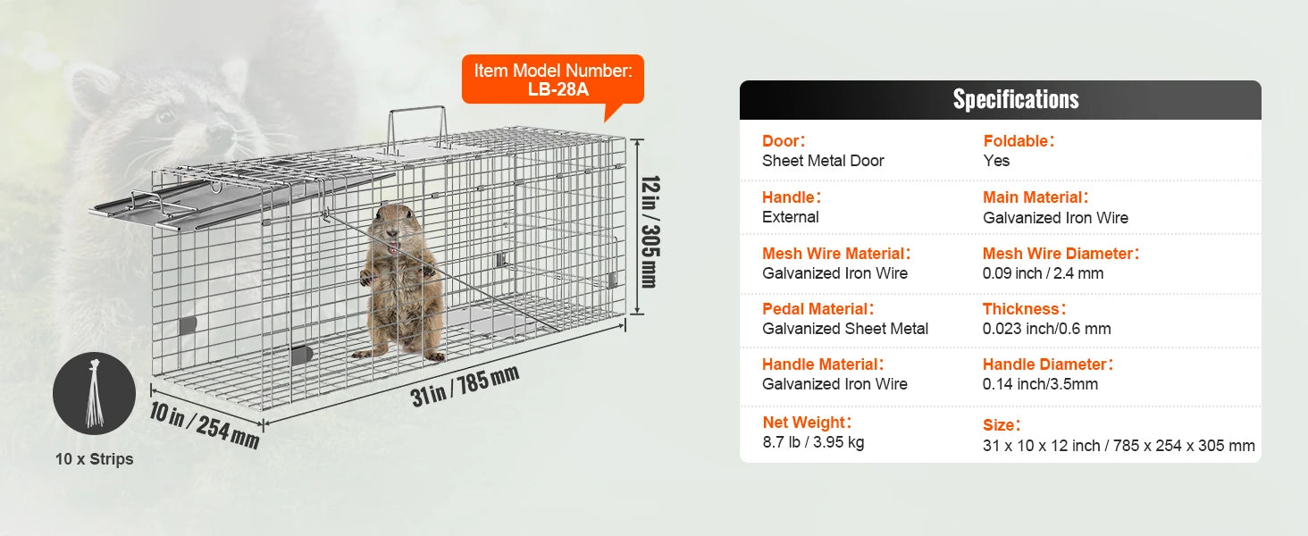Humane Folding Live Animal Cage Trap with Handle