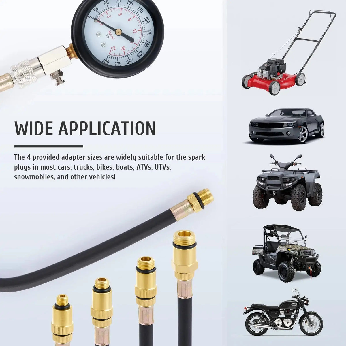 Kit Professionnel de Test de Compression du Moteur à Essence amélioré, 0-300 PSI, manomètre de pression du cylindre, pour voiture et motos