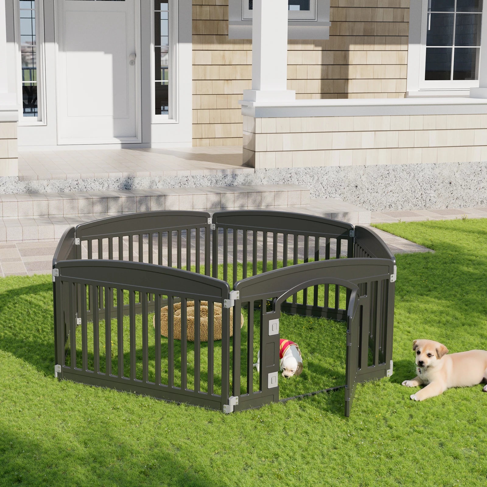 6-panel plastlekhage för hund, 24 tum, hopfällbar, inomhus- och utomhusdjursstängsel