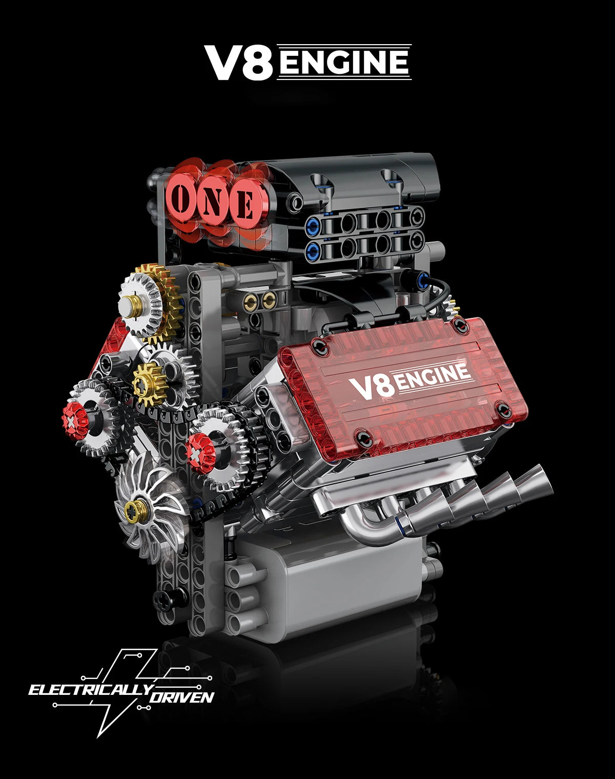 Motorised V8 Engine Brick Model - 478 Pieces