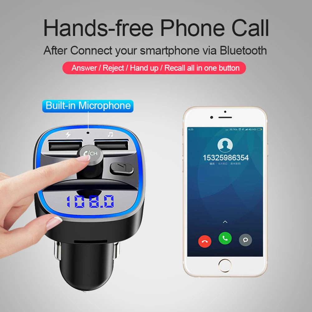 Car Bluetooth 5.0 FM Transmitter with Dual USB Charging