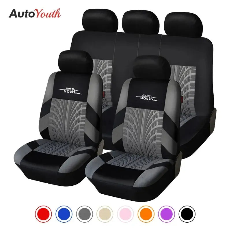 AUTOYOUTH Brand Embroidery Car Seat Covers Set Universal Fit Most Cars Covers with Tire Track Detail Styling Car Seat Protector 