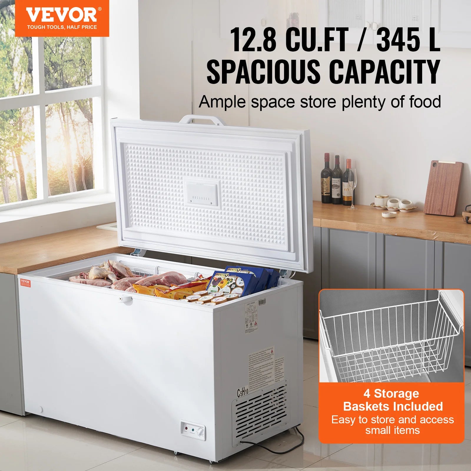 12.8 Cu.ft Chest Freezer with Baskets, Lock Lid & Adjustable Temp