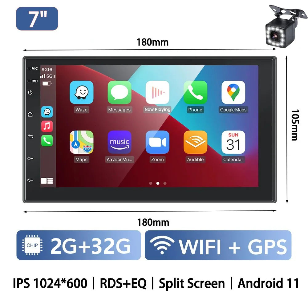 Autórádió 2 Din multimédia videólejátszó CarPlay és Android Auto támogatással