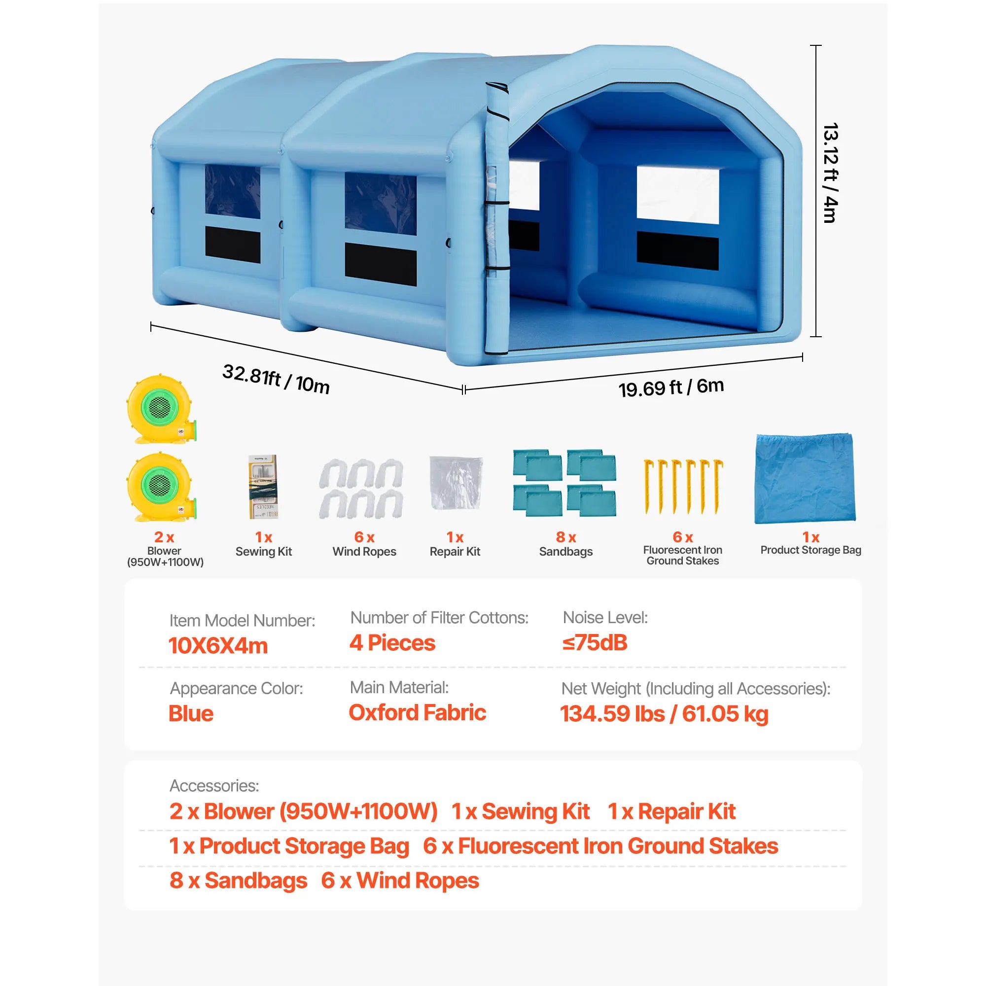 SucceBuy Inflatable Paint Booth Inflatable Spray Booth with Powerful Blower and Air Filter System Round Roof with Light Hook