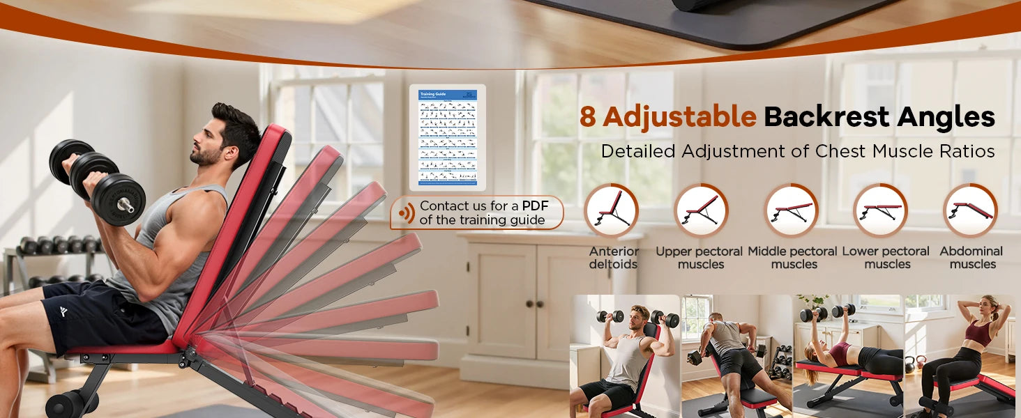 Adjustable Weight Bench with 8 Angles & 660LB Capacity for Home Gym