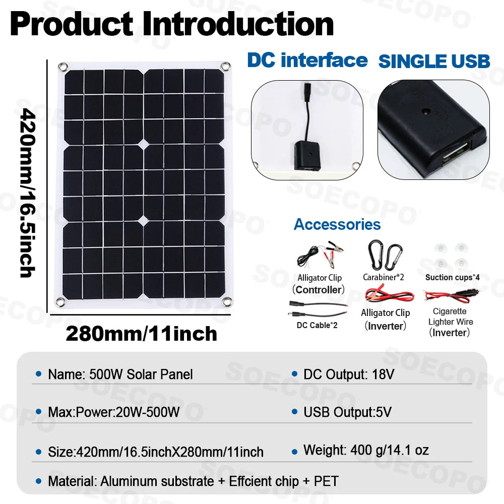 Off-grid solární sada 10000W výkonný měnič + 500W solární panely + 100A regulátor DC 12V/24V - AC 110V/220V měnič