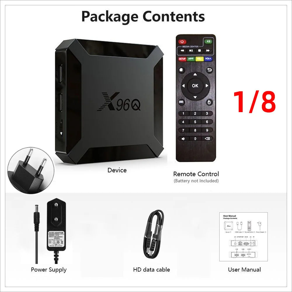 X96Q Android 10.0 TV Box, 2GB DDR3, 16GB EMMC, 4K Ultra HD, Allwinner H313 Quad-Core ARM Cortex-A53, Wi-Fi, Mini Smart Media Player Set-Top Box, with IR Remote Control, Compatible with Various LCD TVs and Older TV Models