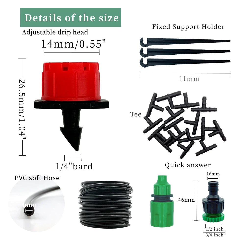 DIY Drip Irrigation Kit with Adjustable Heads, 10–30 m