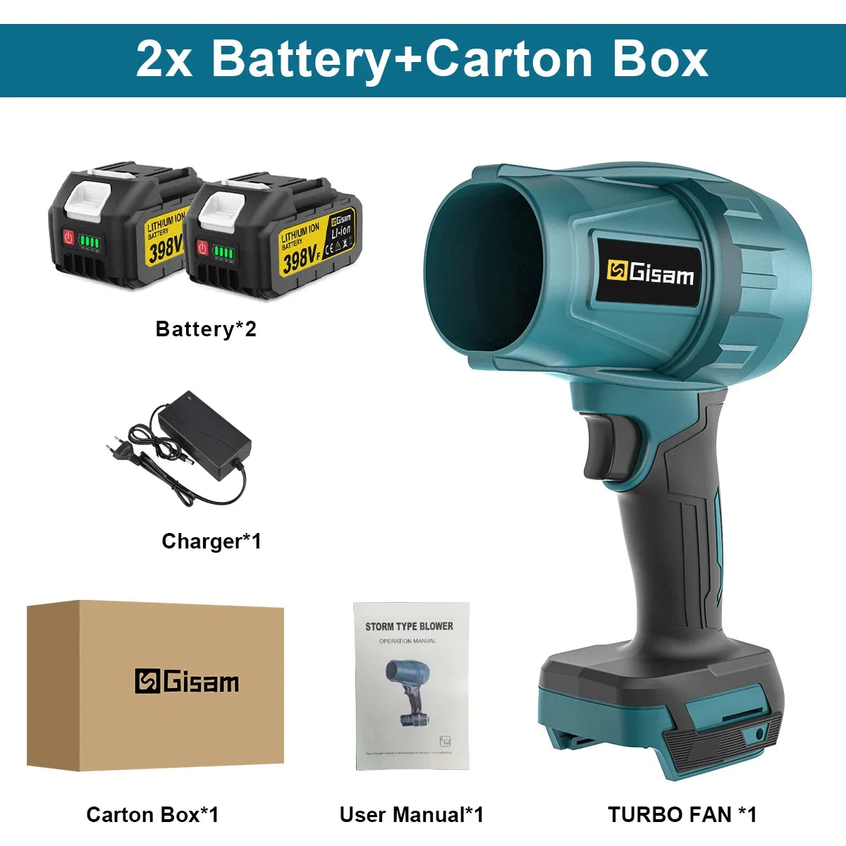 Gisam Brushless Turbo Jet Fan 1500W Cordless Air Blower for Makita 18V