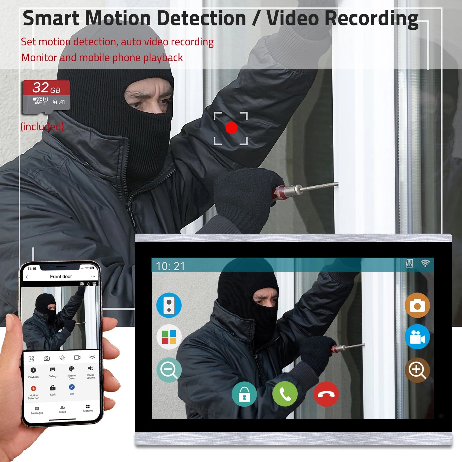 1080P 10 Inch Touch Screen Wifi Video Doorbell, Smart TUYA Home Video Intercom 32G Card Rceord Kit Motion Detection ID Unlcok Spy-shop.com