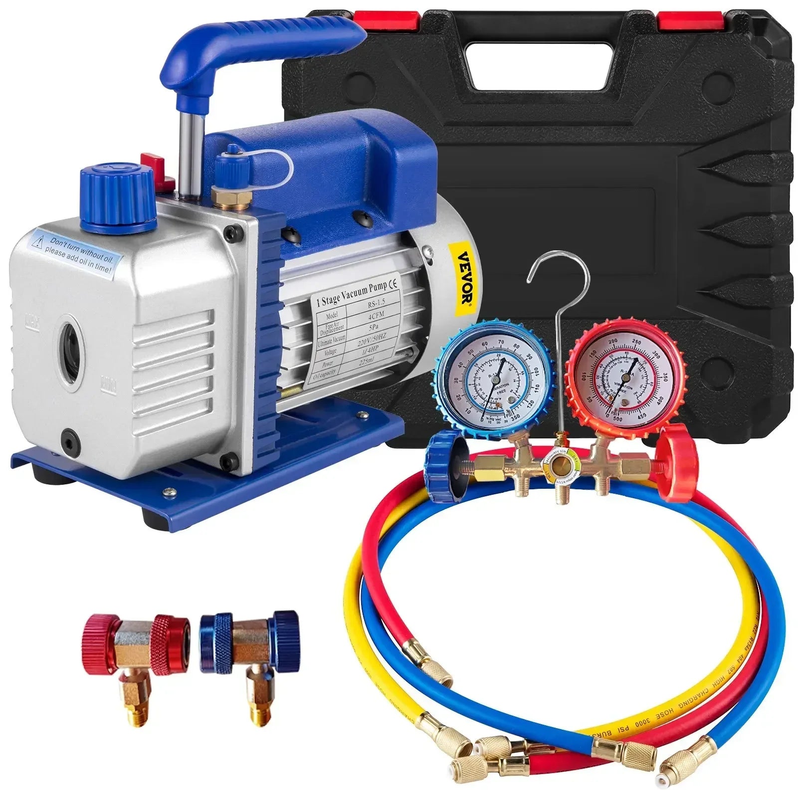 Vacuum Pump with Gauges for AC Refrigerant and HVAC Systems