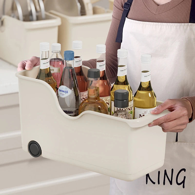 Storage Box with Wheels for Kitchen Seasoning Bottles and Make-Up
