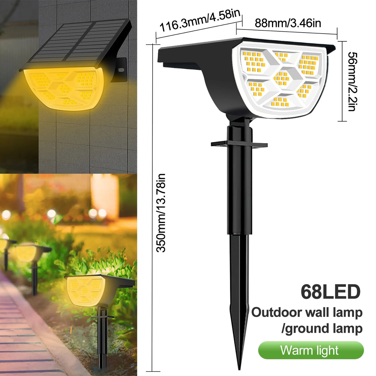 59/72 LED Lampes solaires d’extérieur étanches IP65, 3 modes d’éclairage, projecteurs paysagers à énergie solaire pour la décoration de cour extérieure
