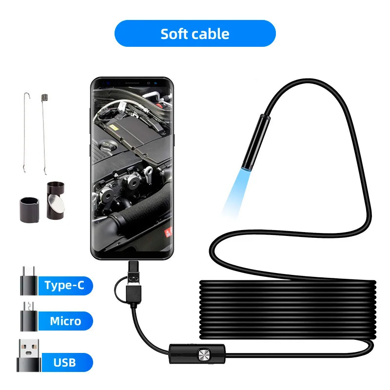 7mm Android Endoscope Camera 3-in-1 Waterproof Inspection Borescope