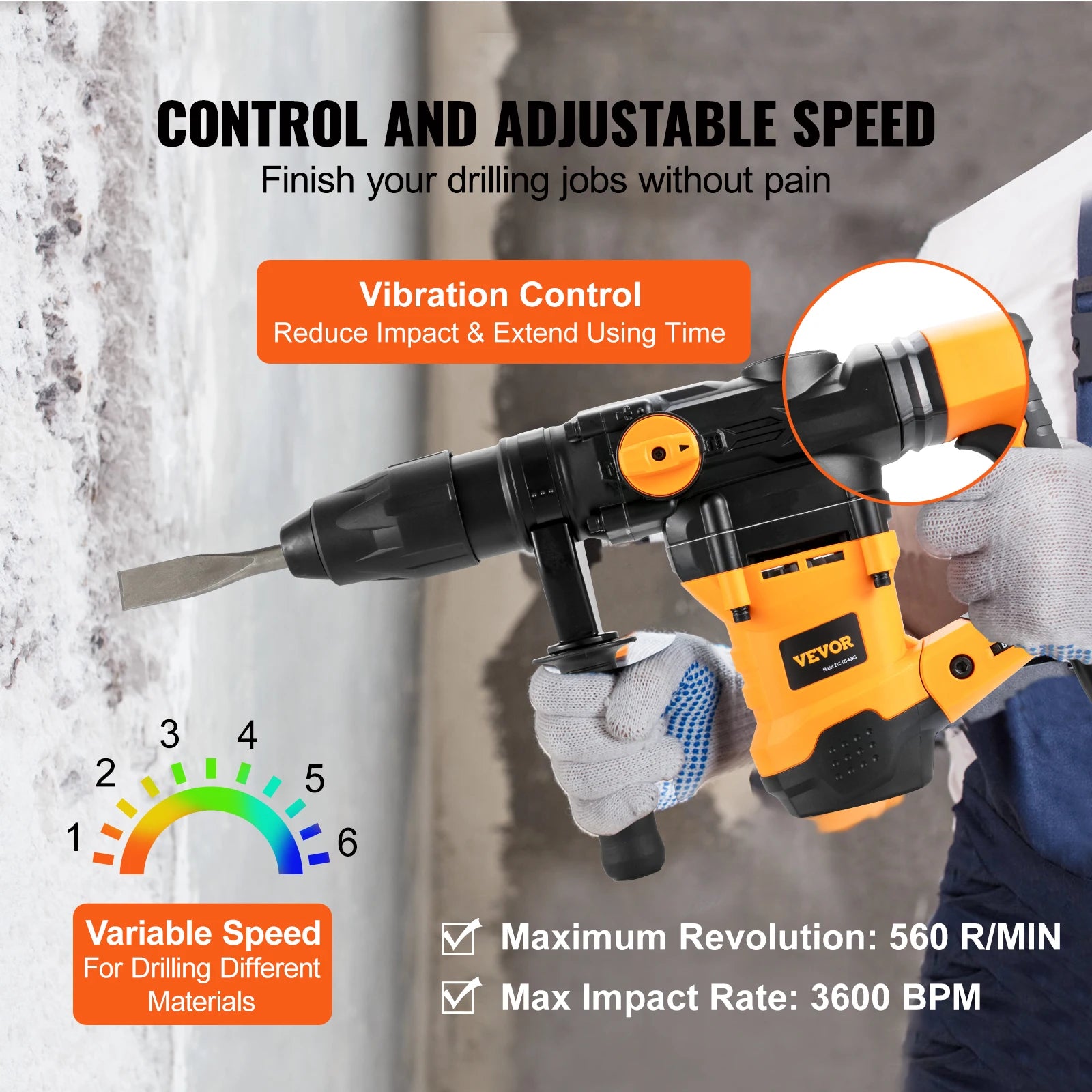 1600W Rotary Hammer Drill SDS Max 42mm 3 Mode Concrete Breaker