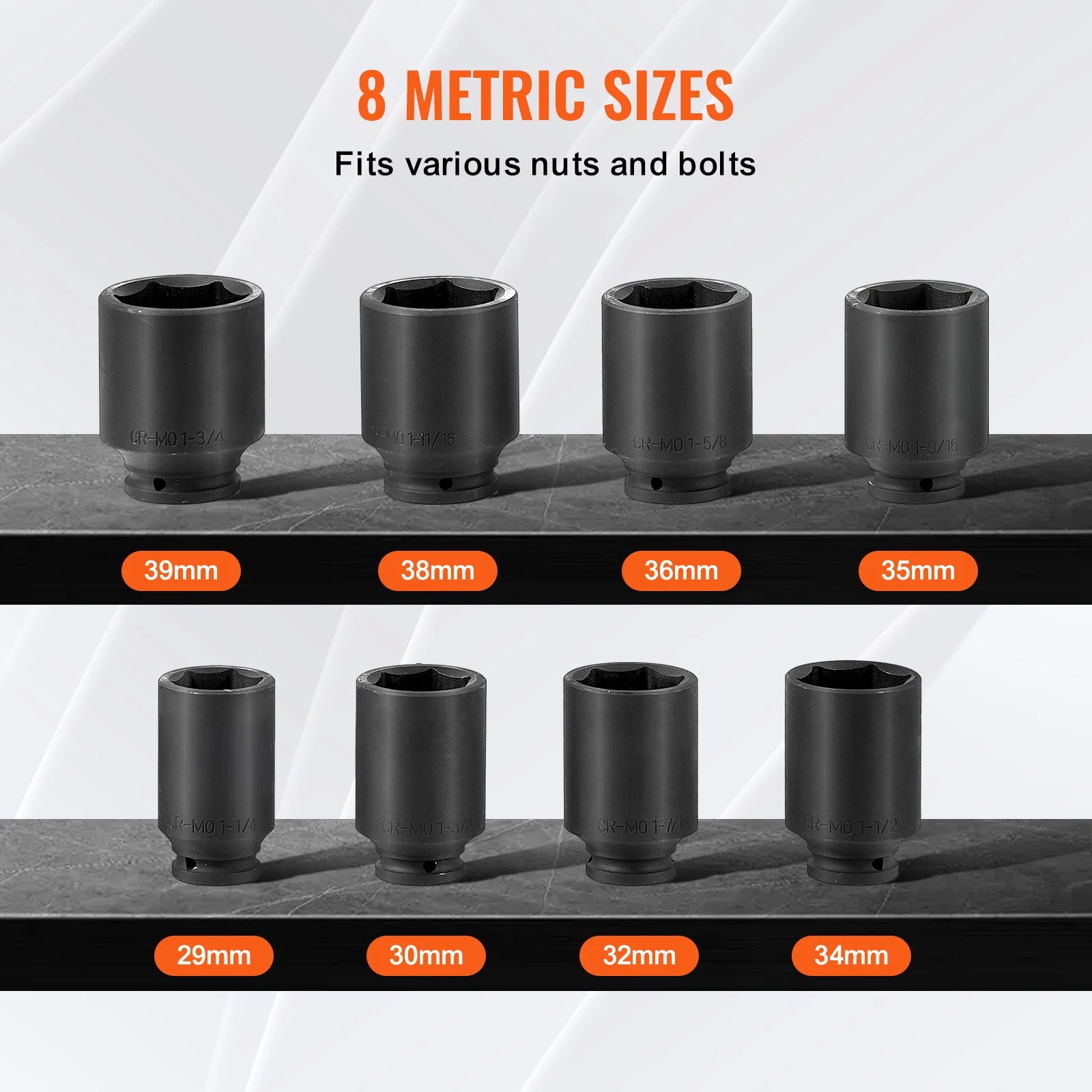 SucceBuy Axle Nut Impact Socket Set Drive Deep 6-Point 8-Piece SAE Spindle Nut Socket Set CR-MO Heat Treated Large Socket Set