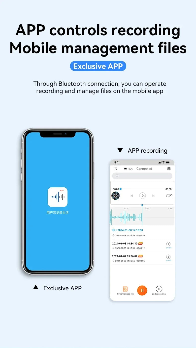 APP Mini Voice Recorder Activated Recording Micro Dictaphone Digital Audio Smart Recorder Noise Reduction  Sound Recorder 