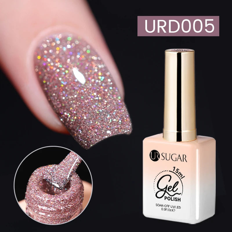 UR SUGAR 15ml Sliver Reflective Nail Gel Polish Shining Glitter Semi Permanent Soak Off UV Gel Sparkle Effect Nail Art Manicure 
