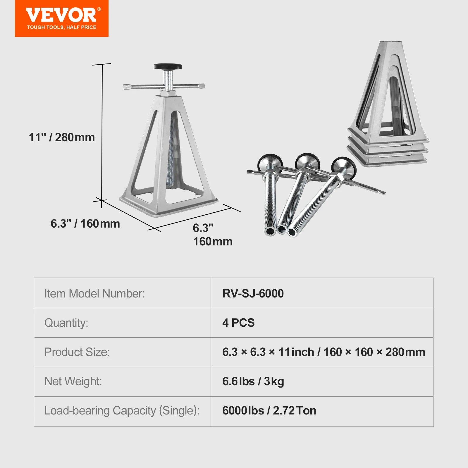 SucceBuy 4er Pack RV-Stabilisierungsfuß 6000 lb Aluminium RV-Nivellierfuß Stack Jacks für Wohnmobil Reiseanhänger Camper Einzel-Schraubenträgerjack