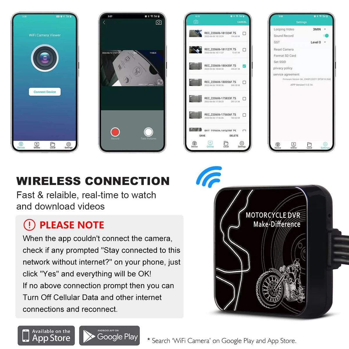 SYS VSYS Dual Motorcycle DVR 1080P Action Camera Recorder Front & Rearview Waterproof Motorcycle Dash Cam Black Night Vision Box 