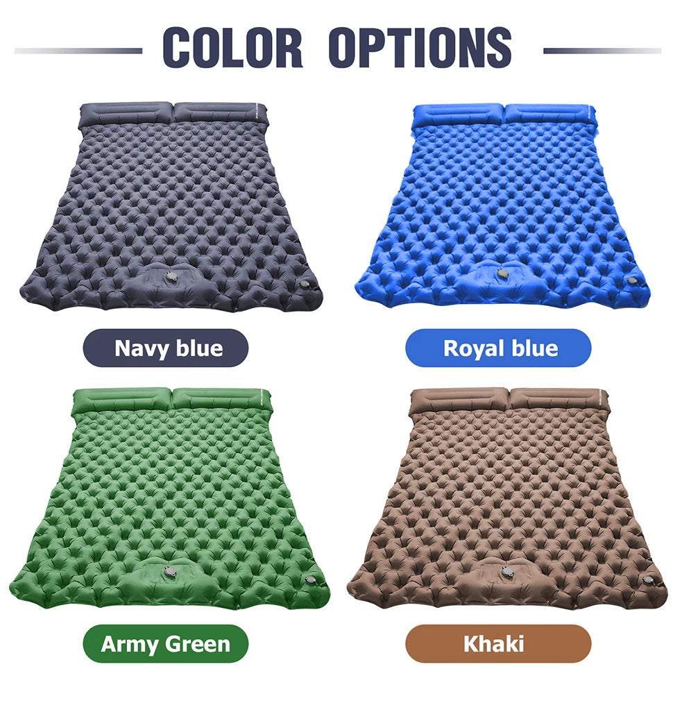 Double Inflatable Sleeping Pad with Built-In Pump for 2 People