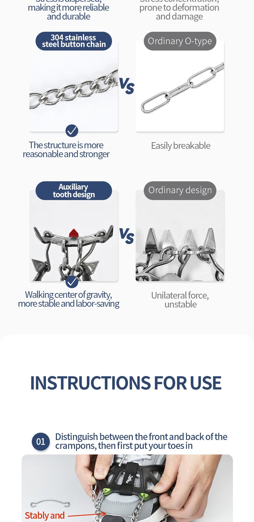 22-Tooth Ice Gripper Crampons for Hiking and Snow Walking