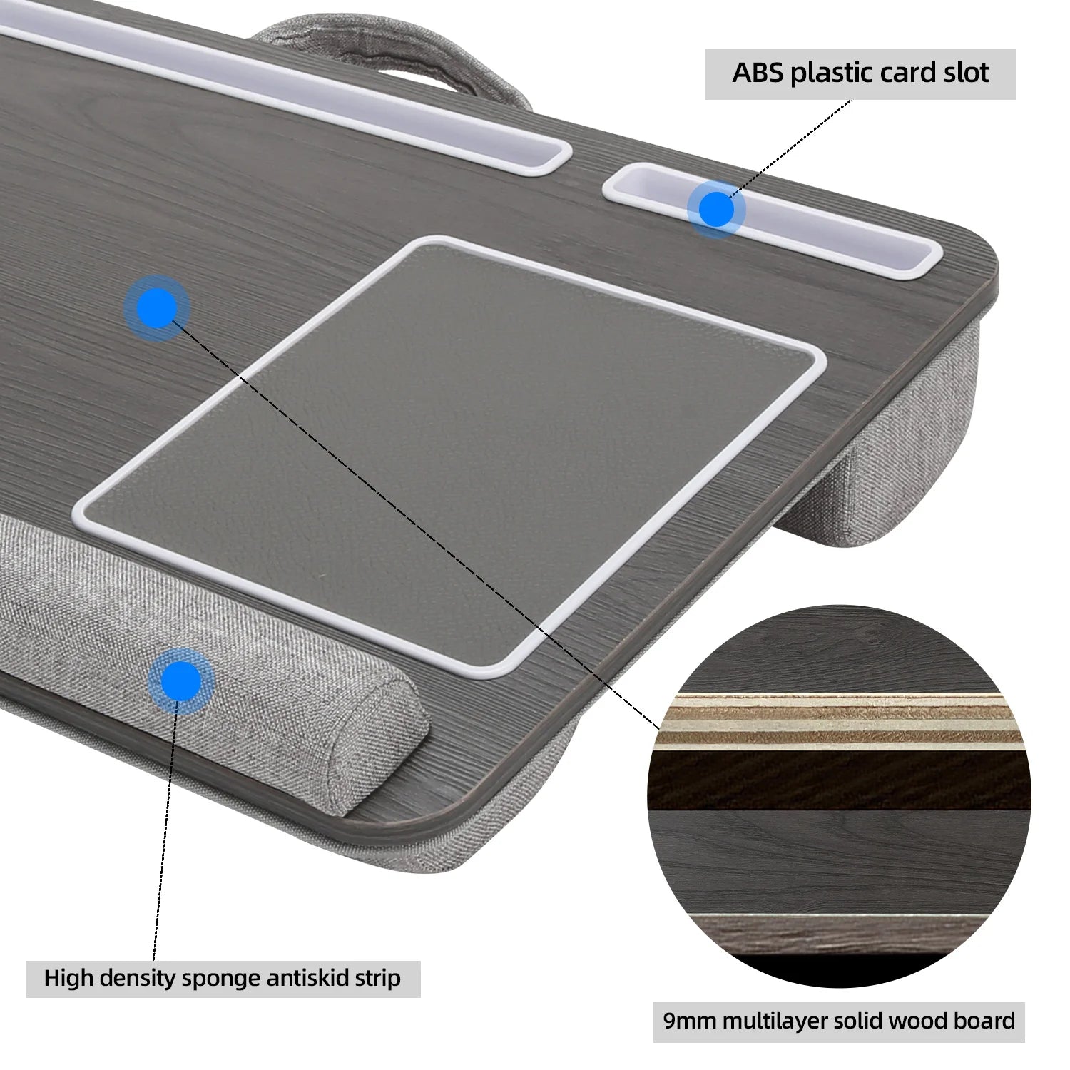 Bamboo Laptop Desk with Mouse Pad & Anti-Slip Grooves