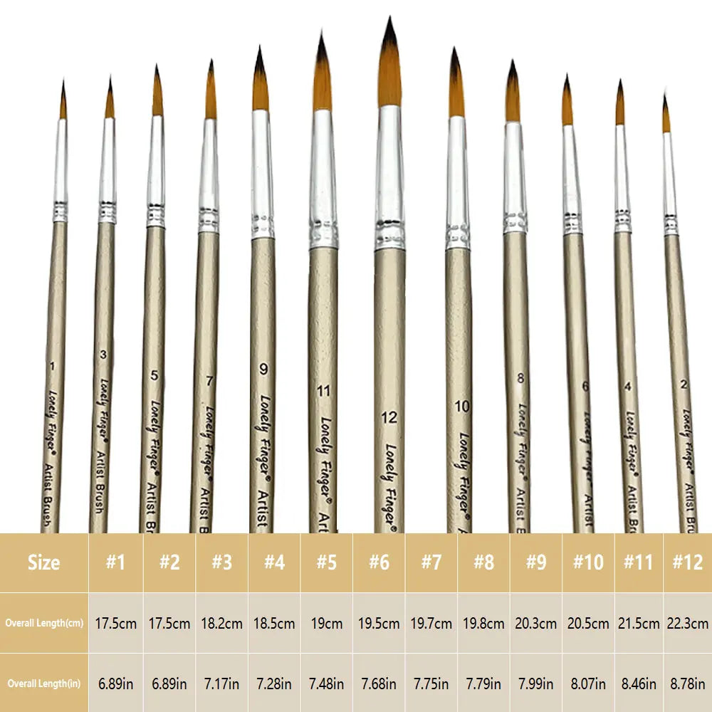 12pcs Professional Round Artist Paint Brush Set