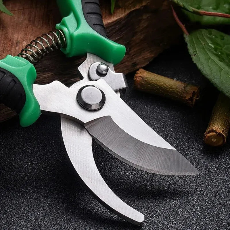 Green-Handle Stainless-Steel Garden Pruner