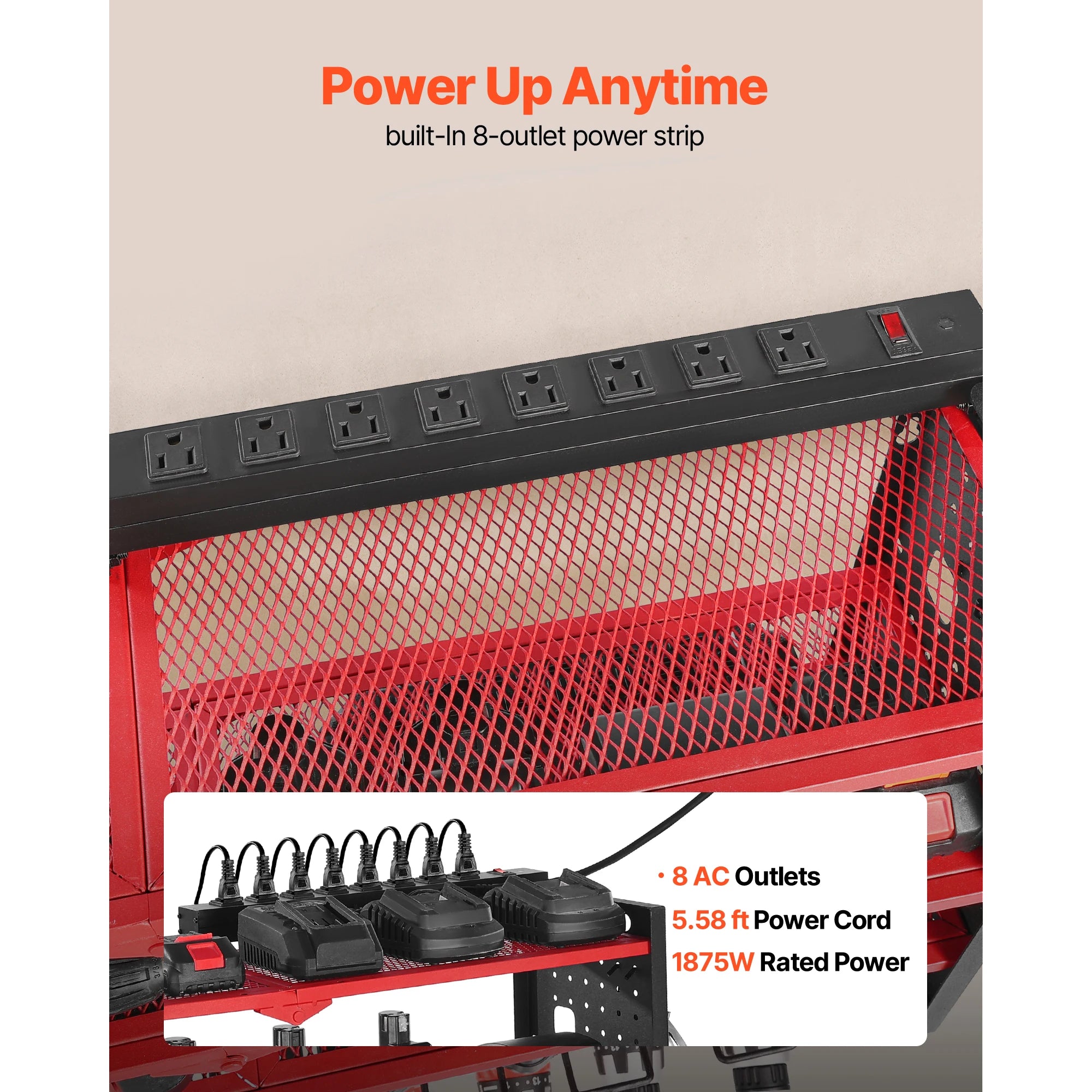 3-Tier Wall Mounted Power Tool Organizer with Charging Station