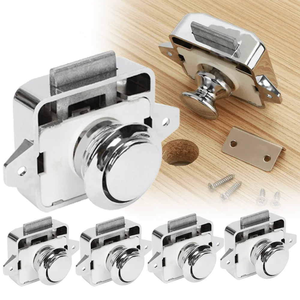 5-Pack Push Button Cabinet Lock for Boat, Caravan and Motorhome – Furniture Catch