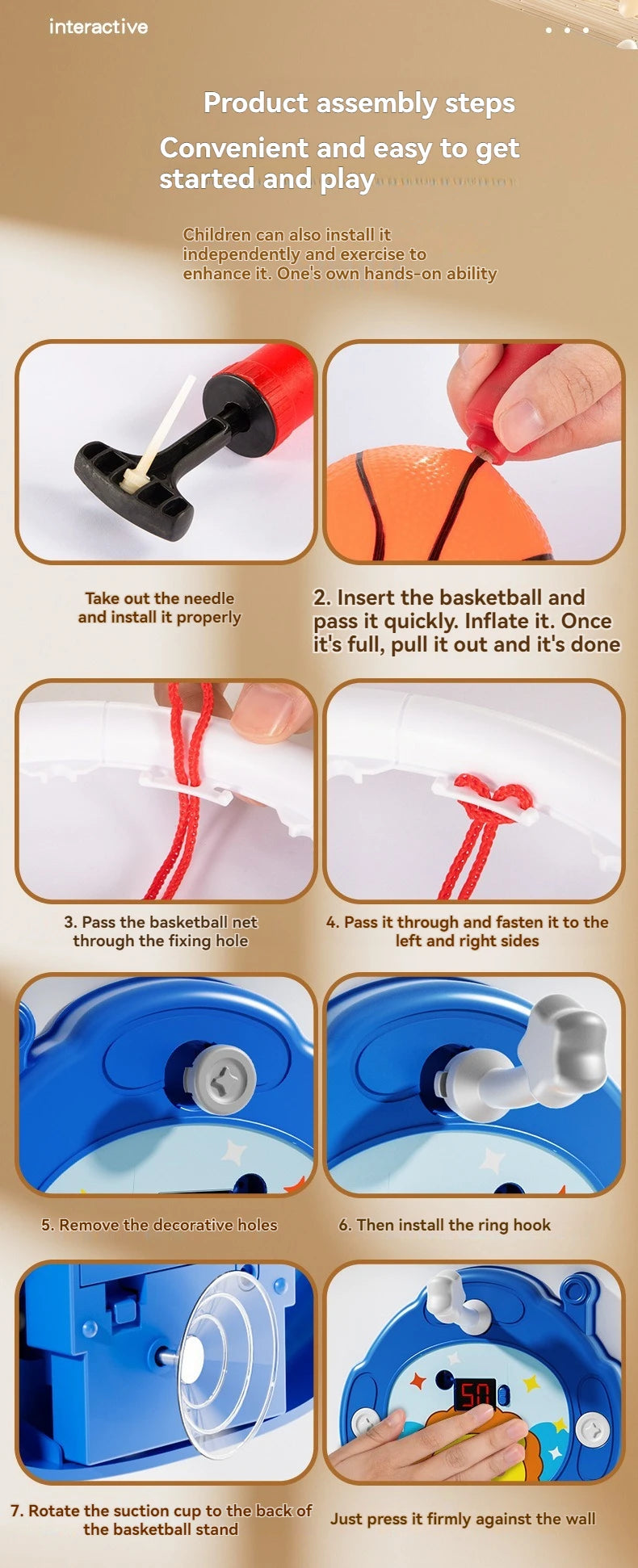 2025 New Children's Basketball Frame Indoor Shooting Hanging Baby Basketball Stand 1-5 Year Old Baby Home Ball Toy No Punching 