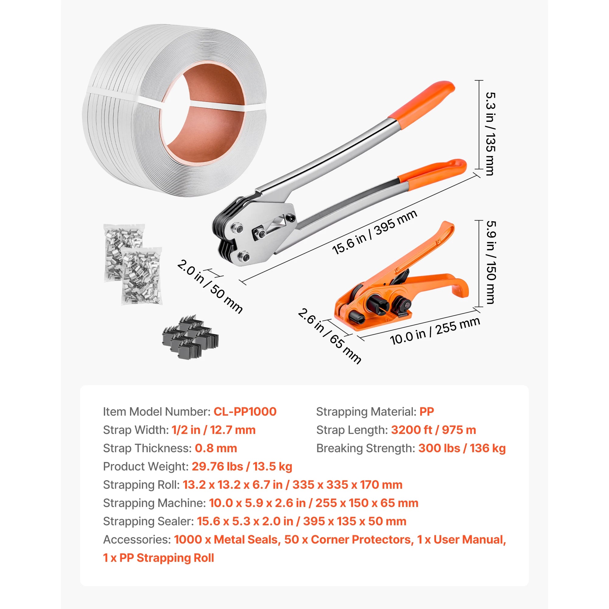 Manual Pallet Strapping Kit with 3200ft PP Band & 1000 Seals