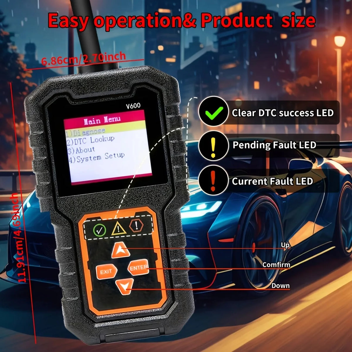 V600 Wired OBD2 Engine Code Reader and Diagnostic Scanner