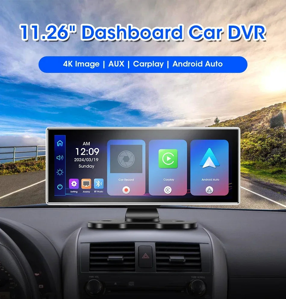 11.26 Inch 4K Dash Cam Rearview Mirror with Rear Camera and GPS