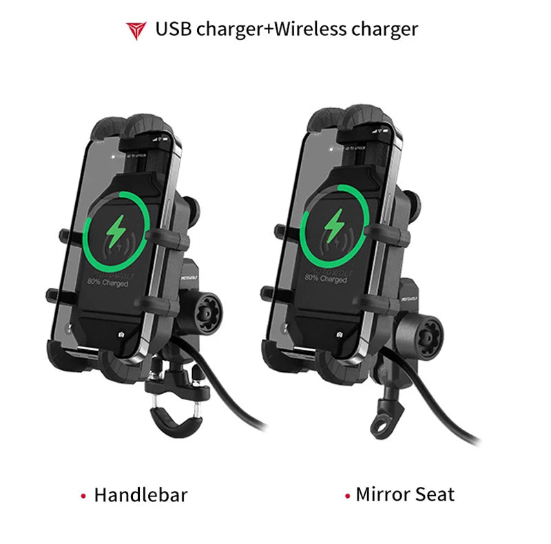 Motorcycle Wireless Charging Phone Mount with 360° Rotation Holder