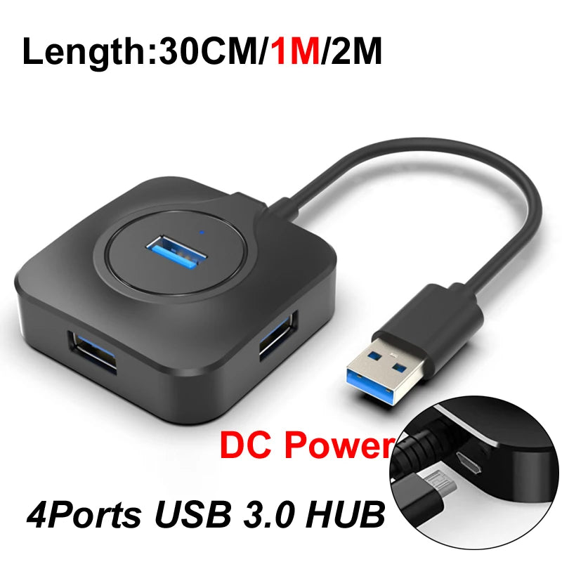 Mixed-Speed 4-Port USB Hub, 30cm/1m/2m Leads