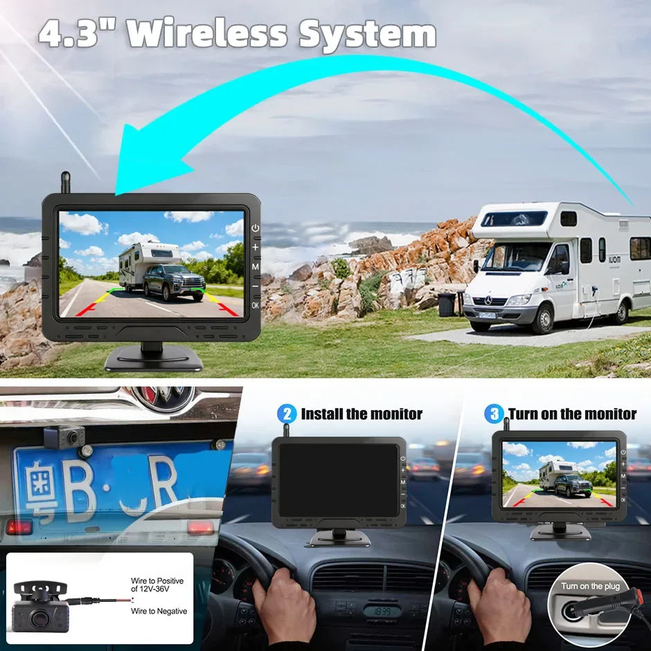 Wireless 1080P Backup Camera with 4.3" Monitor for Cars & RVs