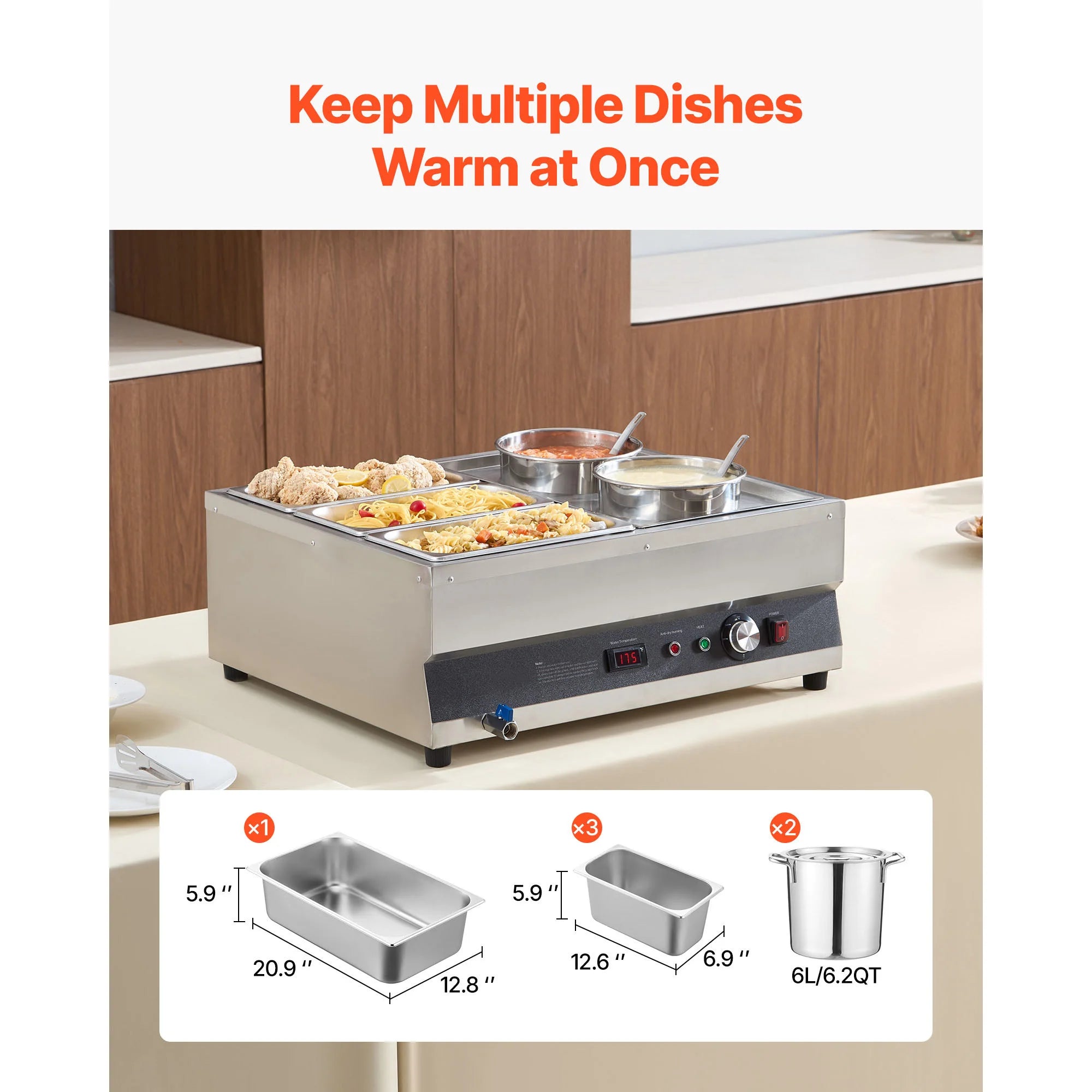 Electric Soup Warmer Bain Marie 1500W with Pots & Pans Set