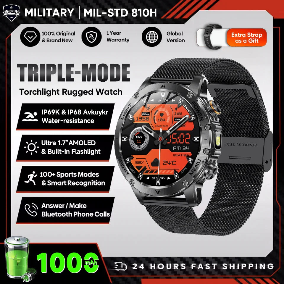 1,7-Inch Bluetooth Bel Smartwatch met Buitenverlichting