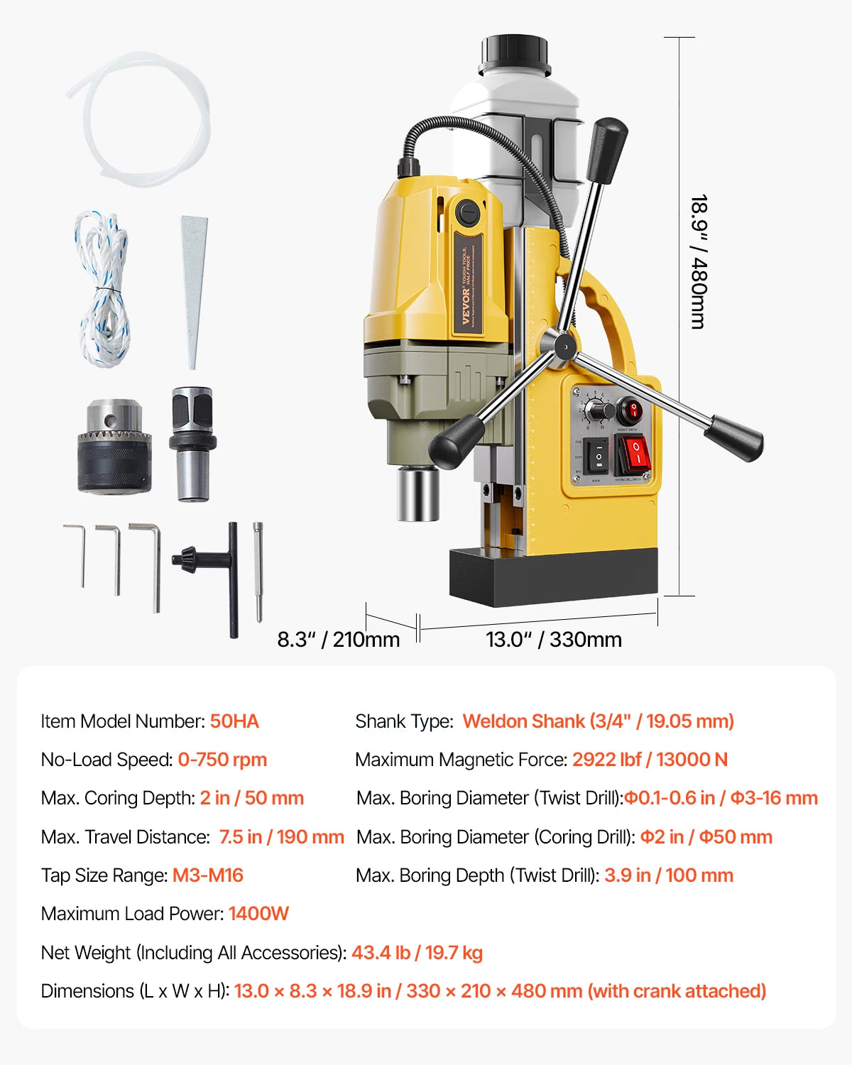Magnetic Drill Press 1400W Core Drill 50mm Boring Capacity