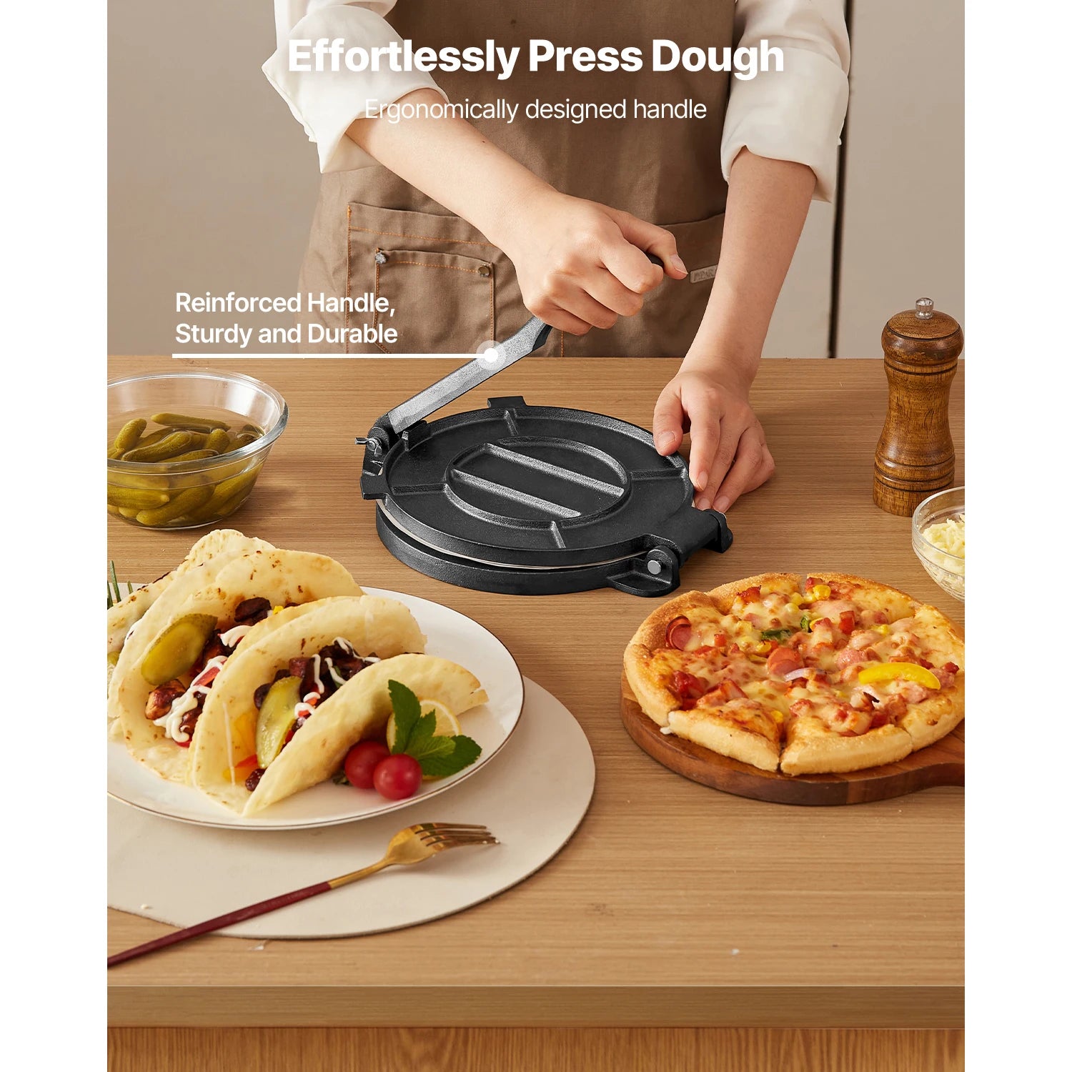 10,5" Tava ve Kolay Tutma Saplı 8 İnç Dökme Demir Tortilla Presi