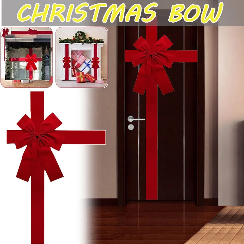 Christmas Large Red Organza Bow Front Door Hanging Decor DIY Xmas Gift Ready Made Bow for Wedding New Year Ribbon Bow 