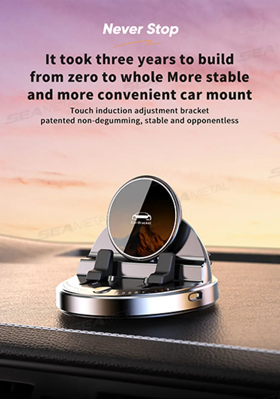 SEAMETAL 15W Wireless Charging Phone Mount for Car Electric Clip Dashboard Phone Holder Universal Phone Stand for iPhone/Samsung
